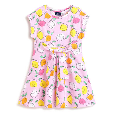 Girls Pink Printed Short Sleeve Dress